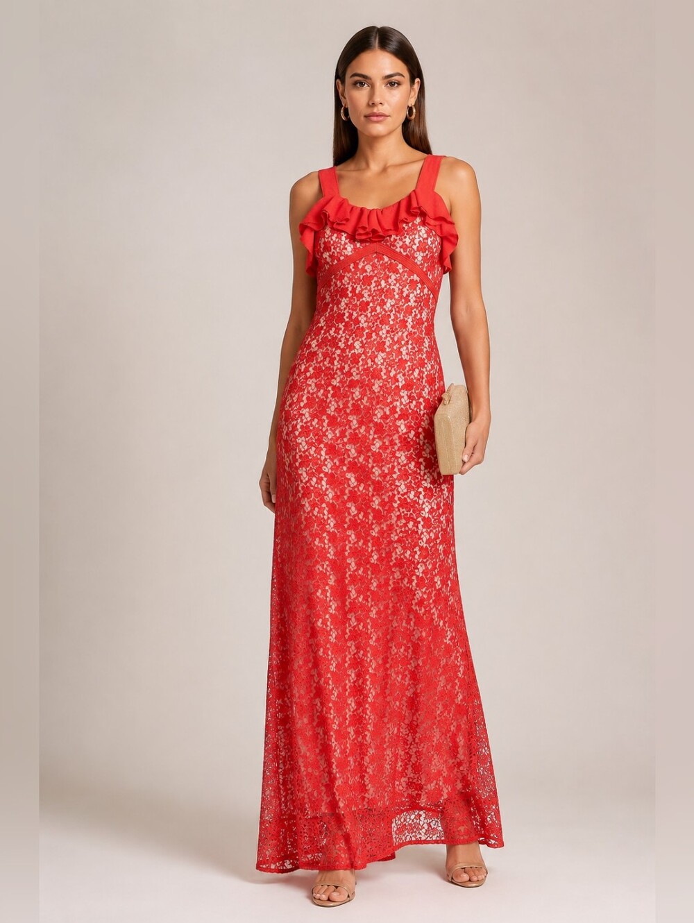 Nwt Macramè Lace Long Maxi Dress, Red Orange White, Designer Romantic Wedding